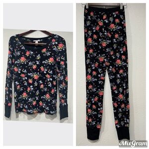 Victoria Secret Thermal Long Jane Pajama Set Size XS Floral Whimsigoth Waffle